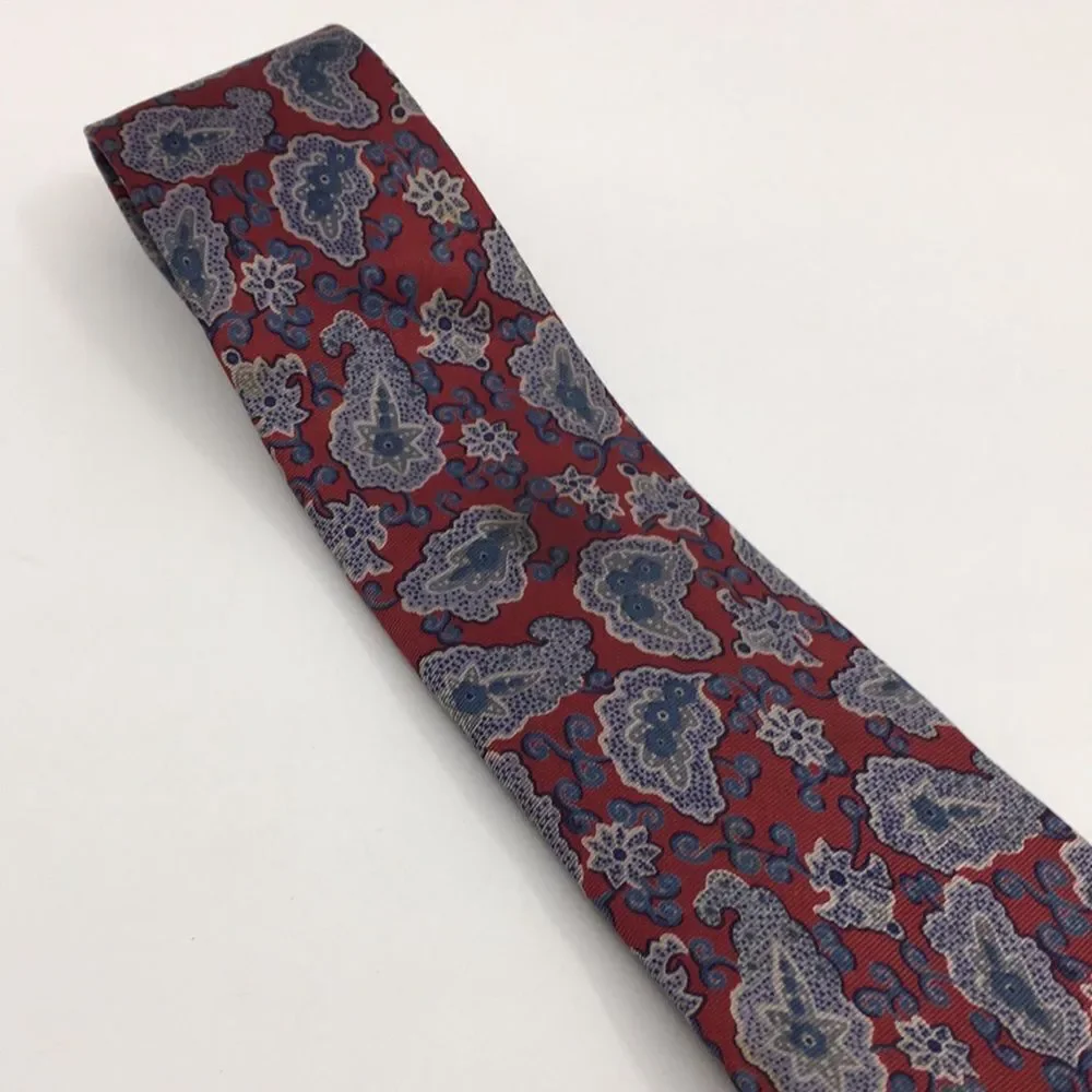 Vintage Yves Saint Laurent YSL Dark Red Blue and Gray Paisley Silk Tie